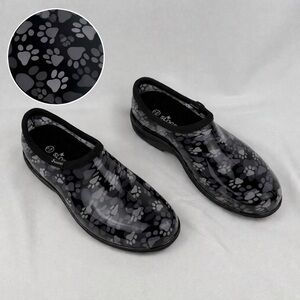 Sloggers Women’s Clogs Paw Print Black Waterproof Garden Shoes Sz 11
